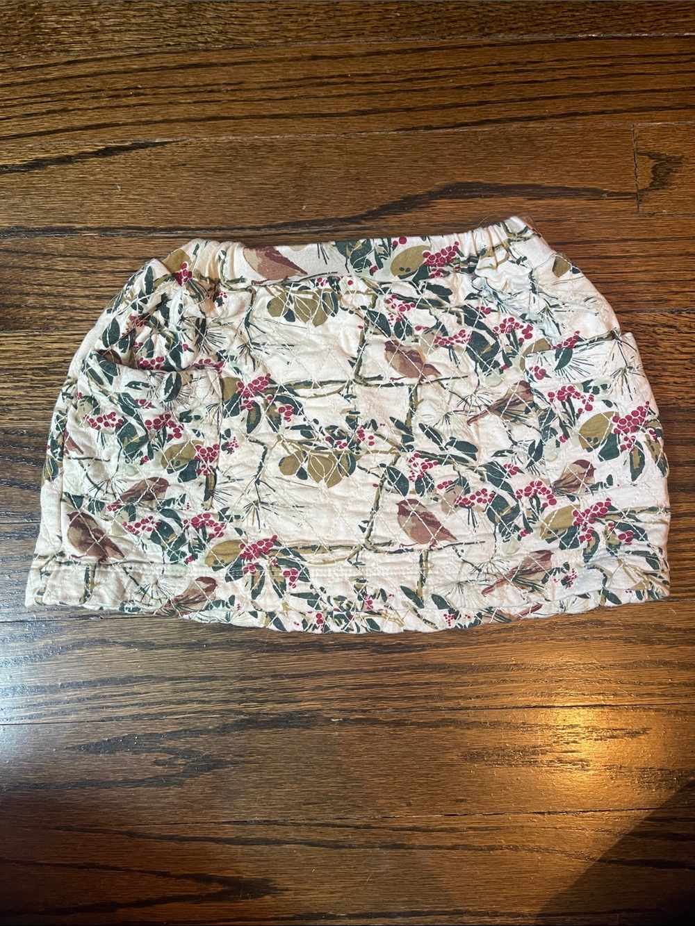kate quinn Cream Mini Skirt with Green Leaf & Red Berry Print